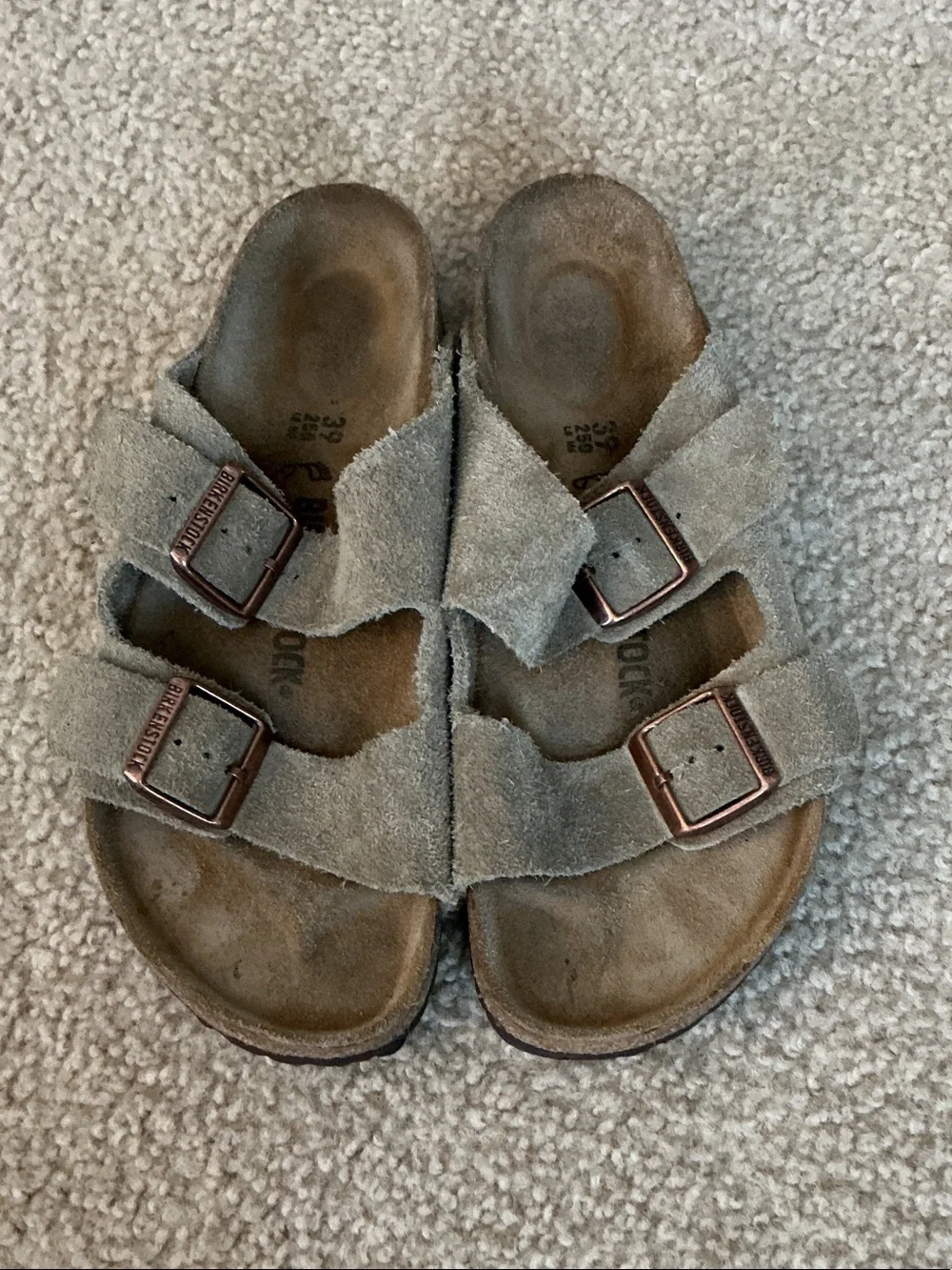 Birkenstock Arizona Tan Suede Two-Buckle Sandals - Size Mens 6 Womens 8